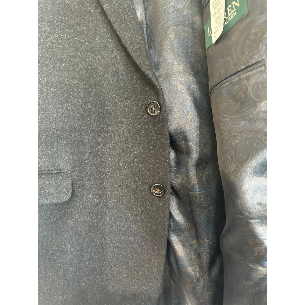 LRL Ralph Lauren Flannel Sport Coat Gray Black Wool Silk Cashmere Mens 48L